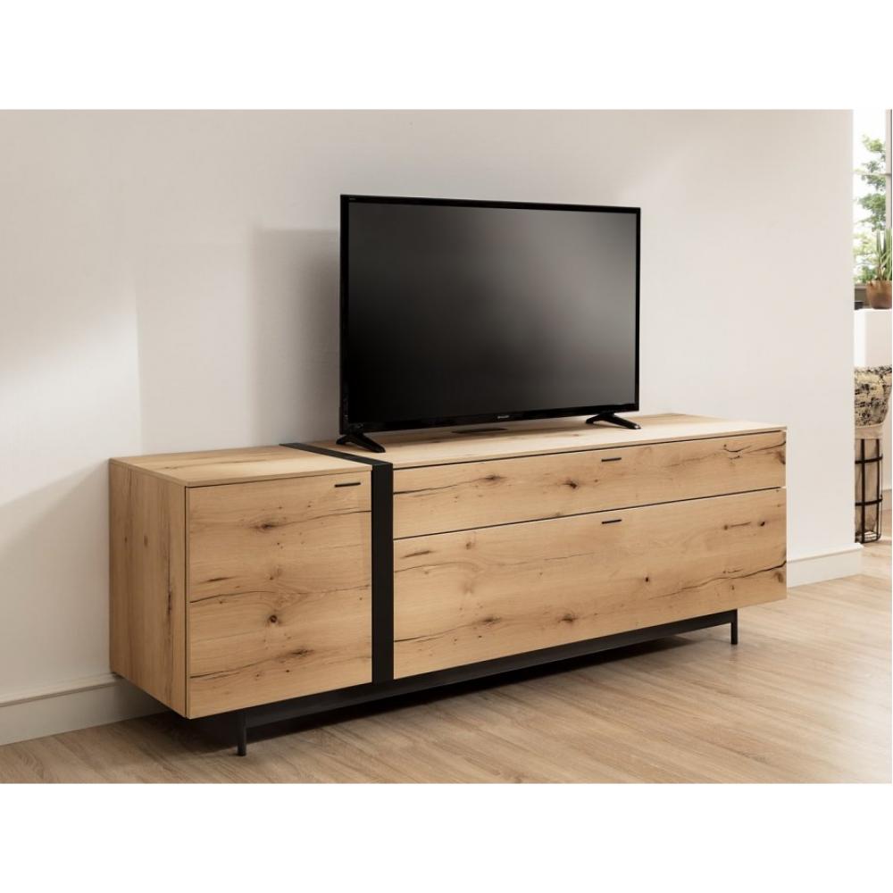 Meuble TV STYLE chêne naturel 1tiroir 1 abattant 1 porte